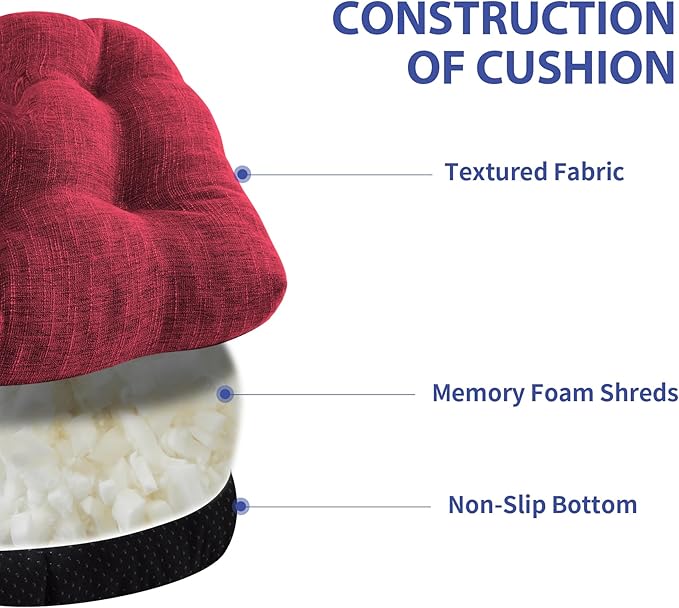 Chair Cushions for Dining Chairs Set of 6, Red Kitchen Chair Cushions, Chair Pads with Ties and Non Slip Backing, Christmas Room Decor, Tufted Memory Foam Seat Cushion 6 Pack, 15.5"x15.5"x4"