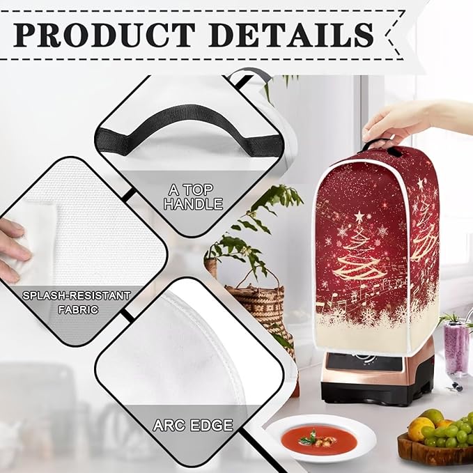 Christmas Blender Cover for Kitchen Countertop Xmas Tree Small Appliance Dust Cover Kitchen Decor Food Processor Protector with Handle Blender Protection Accessories Gift for Holiday