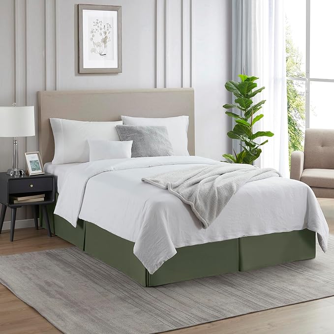 Nestl Olive Green Bed Skirt King Size - King Bed Skirt 14 Inch Drop - Brushed Microfiber Bed Skirts - Hotel Quality Pleated Bed Skirt - Shrinkage & Fade Resistant