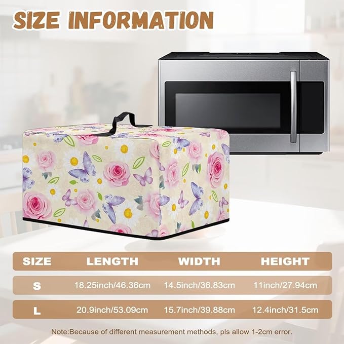 Microwave Universal Oven Dust Cover, Butterfly Rose Foldable Dust Cover for Microwave Oven 11"H x 14.5"W x 18.3"L Heat-Resistant Dusts Covers Fits for Most Microwaves Ovens