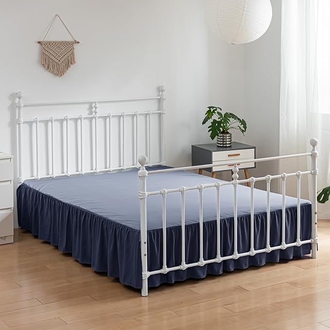 Bed Skirt Queen Size Ruffled Bed Skirt with Split Corners, 12 Inch Drop Dust Ruffle Bed Skirt with Platform,Blue