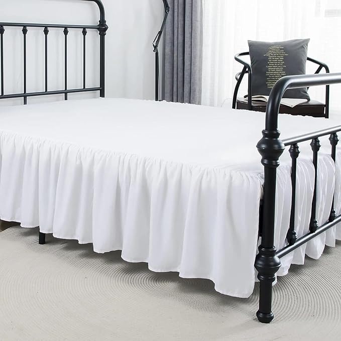 Bed Skirt Queen Size Ruffled Bed Skirt with Split Corners, 15 Inch Drop Dust Ruffle Bed Skirts with Platform, White