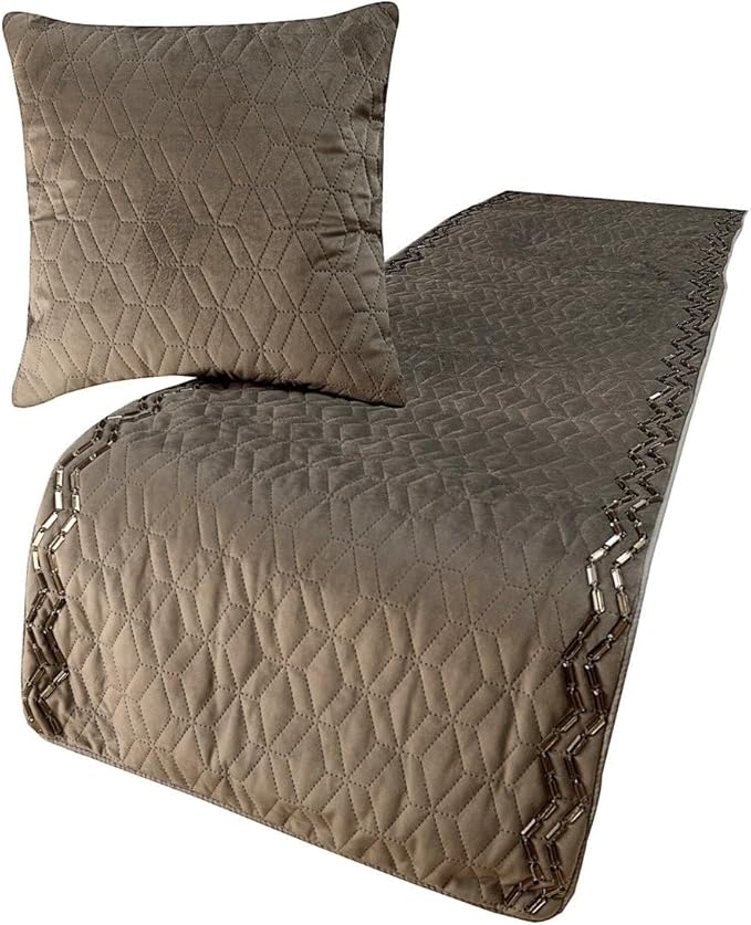 The HomeCentric King Queen Twin Gray Handmade Full 68"x18" Bed Runner with Pillow Cover, Quilted & Crystals Bed Scarf on Velvet Fabric - Grey Diamond Symphony