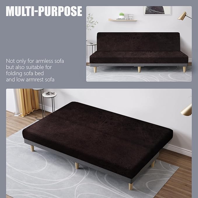 molasofa Leather Like Stretch Futon Slipcover Armless Futon Bed Sofa Cover Furniture Protector with Elastic Bottom, Soft and Washable Futon Cover for Sofa Bed Stay in Place（X Larger，Chocolate）