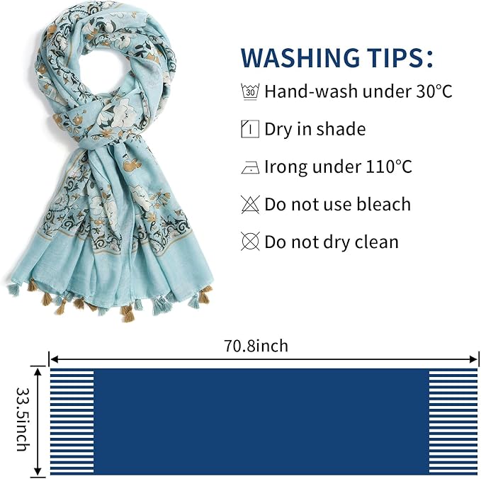 Scarf for Women Lightweight Soft Floral Leopard Printed Scarves Fall Winter Fashion Shawl Wrap with Fringe