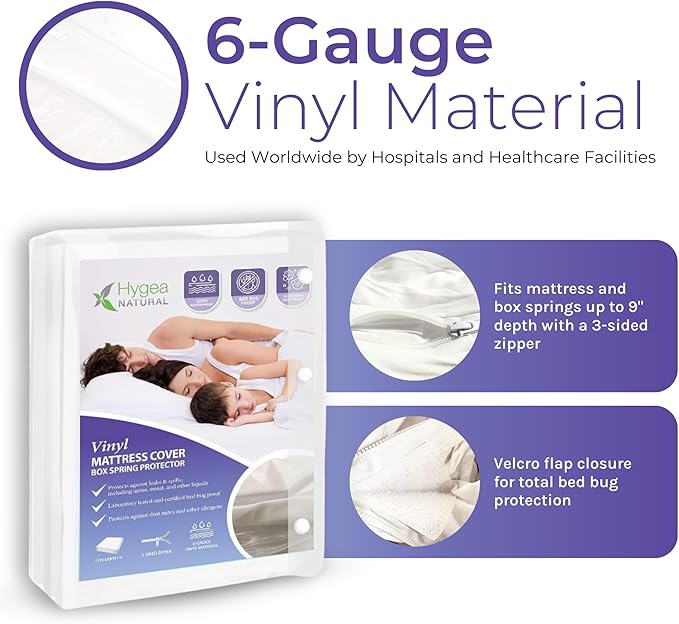 6 Gauge Vinyl Bed Bug Mattress/Box Spring Cover- Waterproof Encasement- Perfect for Bed wetting (California Long Twin)