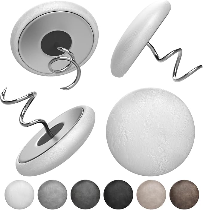 Leather Upholstery Twist Pins for Bed Skirts – 12 Pack Fabric Holders and Tacks for Sofa Covers, Armchairs, and DIY Sewing – Elegant Screw Design Upholstery Accessories (12, White)