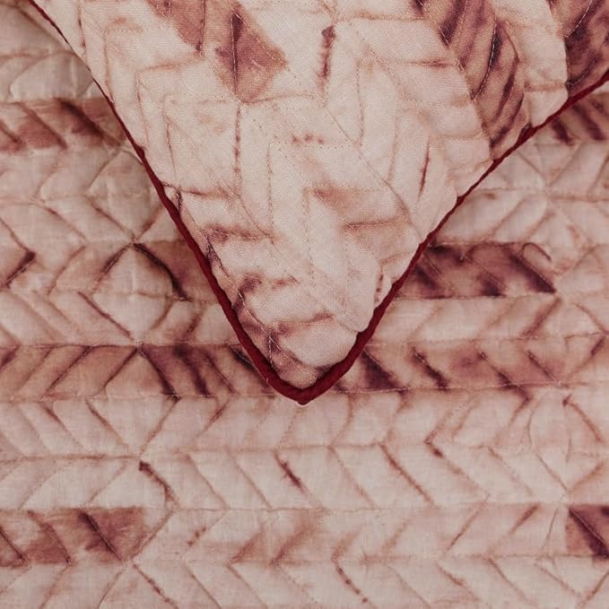 The HomeCentric King/Queen/Twin Maroon & Ivory Designer CA King 86"x18" Bed Runner with 2 Pillow Cover, Tie & Dye, Beaded & Quilted Bed Scarf on Cotton Fabric - Tie Dye Love