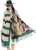 DANA XU 100% Merino Wool Pashmina Shawl for Women 96"x43", Oversized Cashmere Wrap with Tassels, Floral Travel Blanket Cape