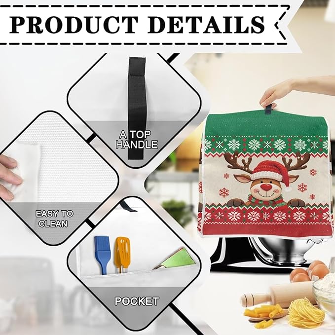 Christmas Stand Mixer Cover 4.5-5 Quart Kitchen Mixer Cover Washable Food Processor Protective Covers Dust Protection Insulated Kitchen Decoration Gift for Christmas