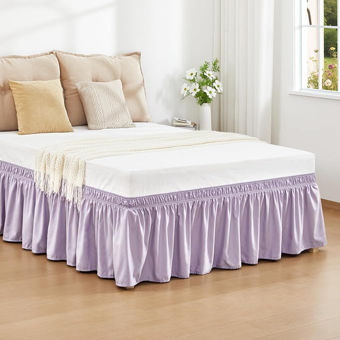 RIMELA Lavender Purple Bed Skirt Queen Size 18 Inch Drop, Wrap Around Elastic Bedskirt, Dust Ruffle for Adjustable Bed Base Machine Washable Easy to Install Bed Skirts