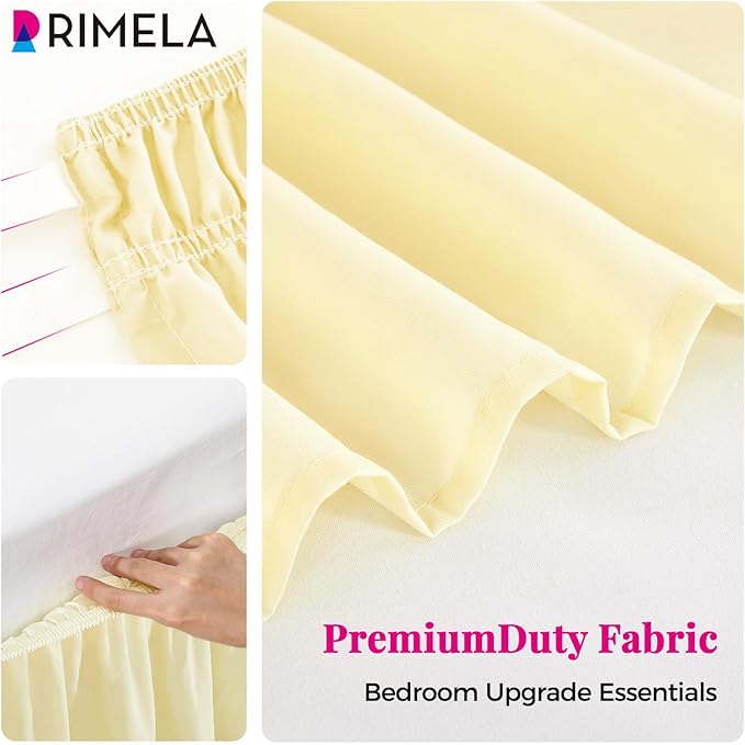 RIMELA Bed Skirt Queen Size 15 Inch Drop, Wrap Around Elastic Bedskirt Solid Microfiber Luxury Hotel Quality Fabric, Easy to Install Machine Washable Wrinkle & Fade Resistant, Light Yellow