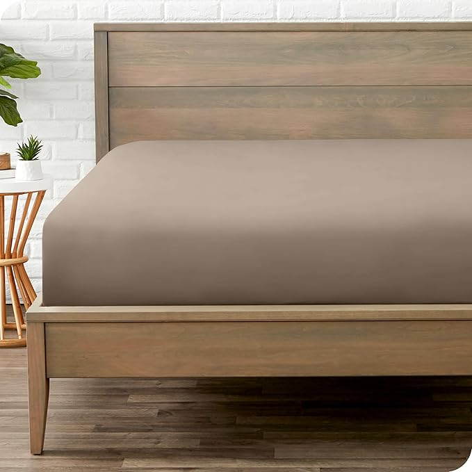 Bare Home Fitted Bottom Sheet Full Size - Premium 1800 Microfiber - Ultra-Soft Hotel Luxury - Deep Pocket - Durable and Long Lasting (Full, Taupe)