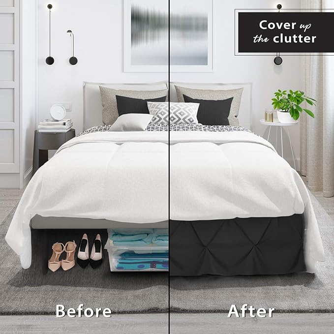 Nestl Black Bed Skirt Queen Size, Pinch Pleat Queen Bed Skirt, 14" Inch Drop Queen Bedskirt, Hotel Quality Black Bed Skirts, Premium Microfiber Bedskirt for Queen Bed, Black Queen Bed Skirt