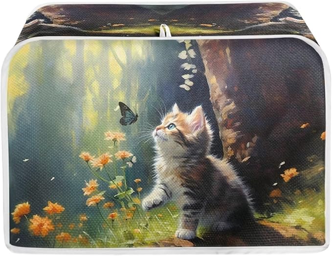 Cat Butterfly Printed Toaster Cover for Anti-Dust & Fingerprint, Cute Kitchen Small Appliance, Microwave Toaster Oven Cover Decor Accessories for Kitchen