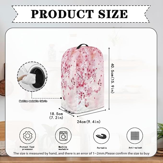 Kitchen Blender and Food Processor Dust Cover with Top Handle and Drawstring, Dust Protection Easy to Clean Small Appliance Coffee Juicer Maker Appliance Cover Pink Plum Blossom