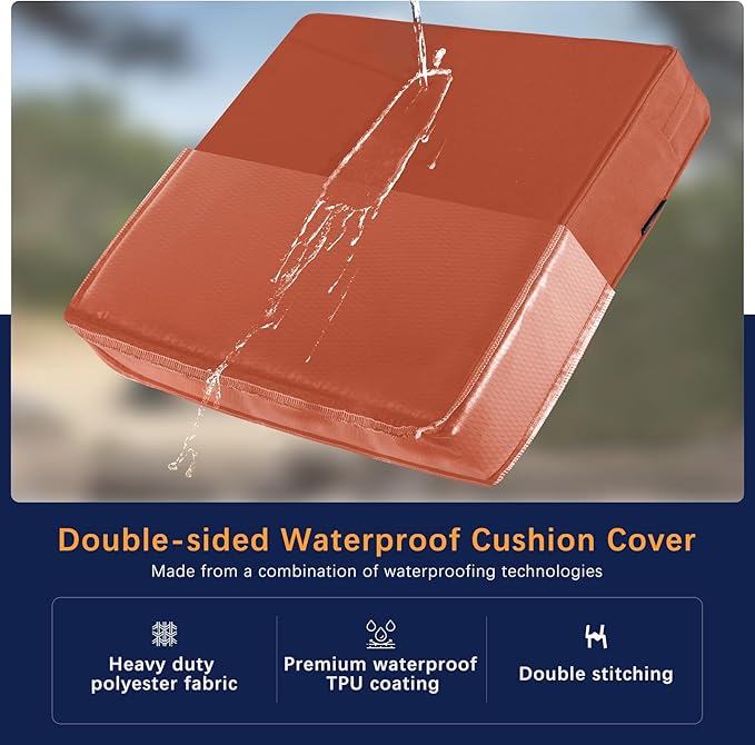 Favoyard Outdoor Seat Cushion Set 22 x 24 Inch Waterproof & Fade Resistant Patio Furniture Cushions with Removable Cover Deep Seat & Back Cushion with Handle and Adjustable Straps for Chair Sofa Couch