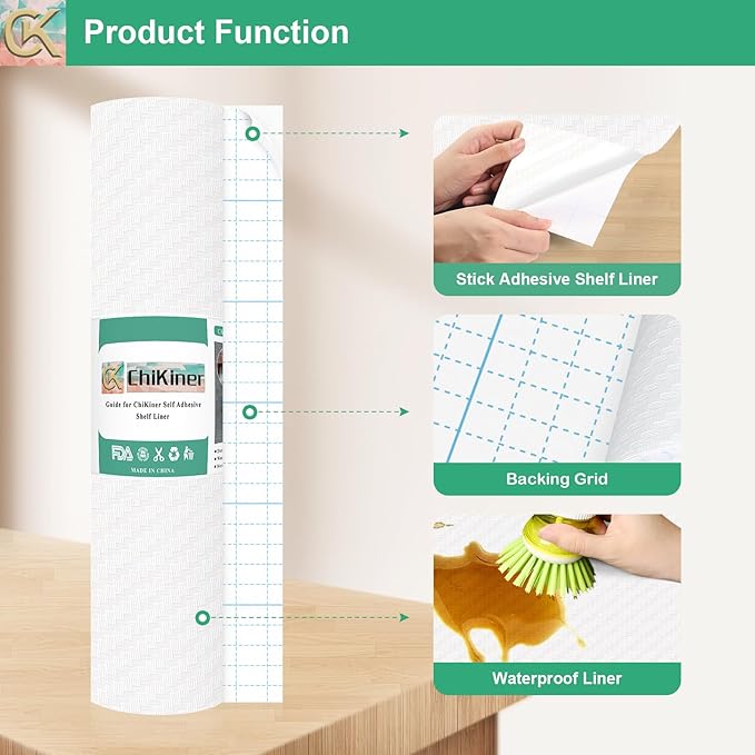 Self-Adhesive Shelf Liner Kitchen Liner, Waterproof Backed Paper Easy Peel and Stick Contact Liner Without Residue for Decor Your Desk Surface, Kitchen Countertops (White, 11.8 x 393.7 inches)