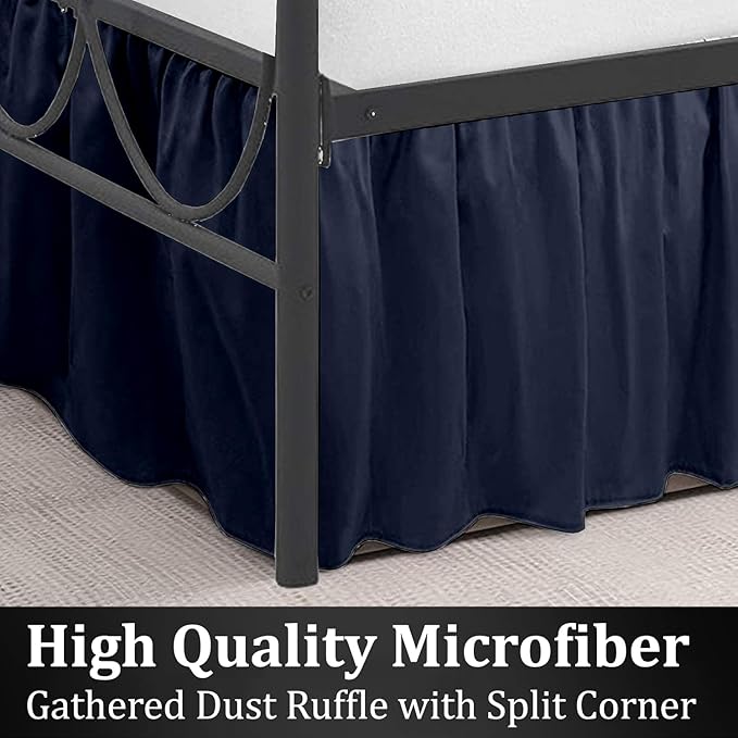 SKY BEDDINGS - Queen Size Ruffled Bed Skirt with Split Corners - 18 Inch Drop Dust Ruffle Bed Skirt with Platform Three Sided Coverage - 100% Microfiber, Navy Blue