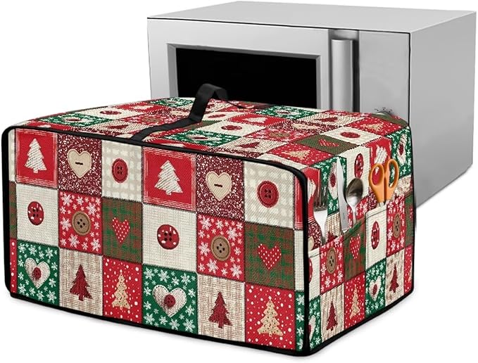 Christmas Holiday Decor Toaster Oven Cover Countertop Convection Oven Cover Smart Microwave Oven Accessories and Decor, S, 14.5 x 18.5 x 9 Inches, Christmas Patchwork Print Red Green