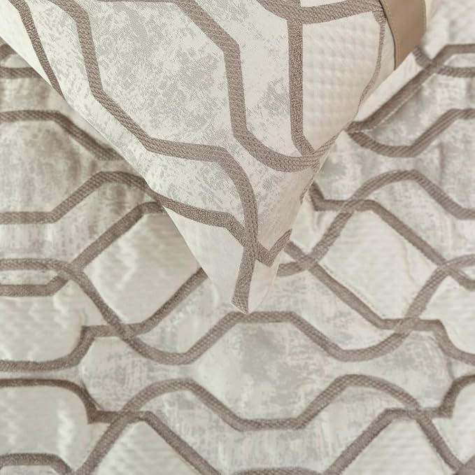 The HomeCentric King/Queen/Twin Ivory & Silver Decorative Twin 53"x18" Bed Runner with Pillow Cover, Lattice & Quilted Bed Scarf on Jacquard Silk Fabric - Ivory Delicacy