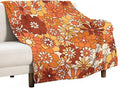 Vintage 70s Throw Blanket, Boho Hippie Bright Orange Flowers Groovy Abstract Funny Art Print Blanket for Couch Sofa Bed 60"x80"