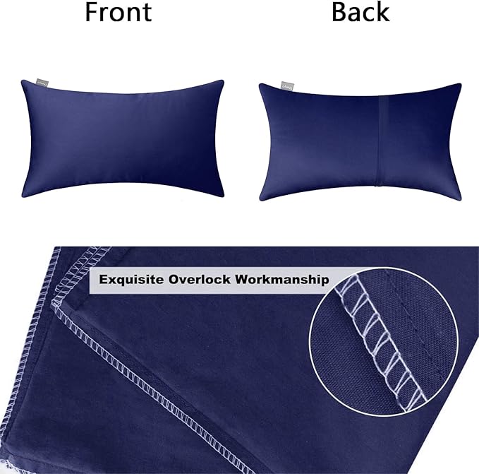 Thmyo 4-Pack 100% Cotton Lumbar Comfortable Solid Decorative Throw Pillow Case Rectangle Cushion Cover Sublimation Blank Pillow Covers Halloween DIY Throw Pillowcase(12x20inch/30x50cm,Dark Blue)