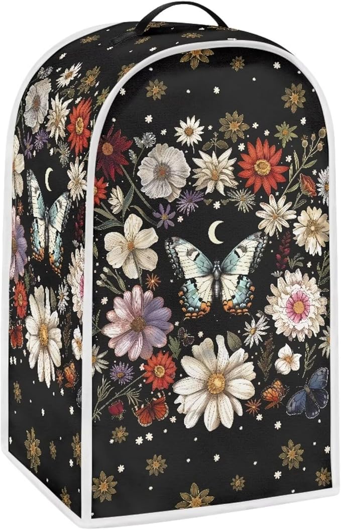 Floral Butterfly Blender Cover Dust Cover Black Insulated Kitchen Appliance Cover for Coffee Machine Juice Maker Washable Food Processor Protective Cover Kitchen Accessory