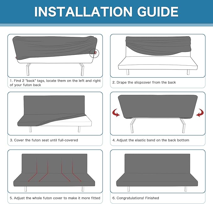 H.VERSAILTEX 100% Waterproof Armless Futon Cover, Armless Sofa Cover Stretch Jacquard Couch Cover for Futon, Dual Waterproof Sofa Cover, Leakproof Furniture Protector for Pets, Grey