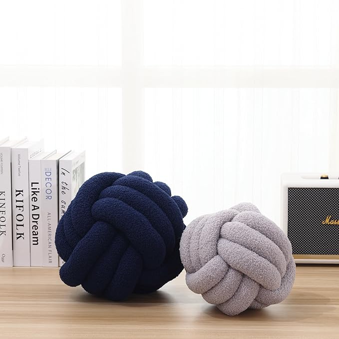 Petrella Knot Pillow Ball Round Throw Pillows Home Decor Cushion Decorative Aesthetic Throw Pillows，Lambswool Navy 8inch