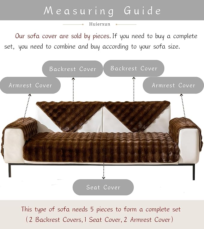 Faux Fur Couch Cover Fuzzy Soft Plush Thick Bubble Sofa Cover Luxury Sectional Couch Covers Luxury Anti-Slip Sofa Slipcover Washable Furniture Protector (Coffee,28"x70")