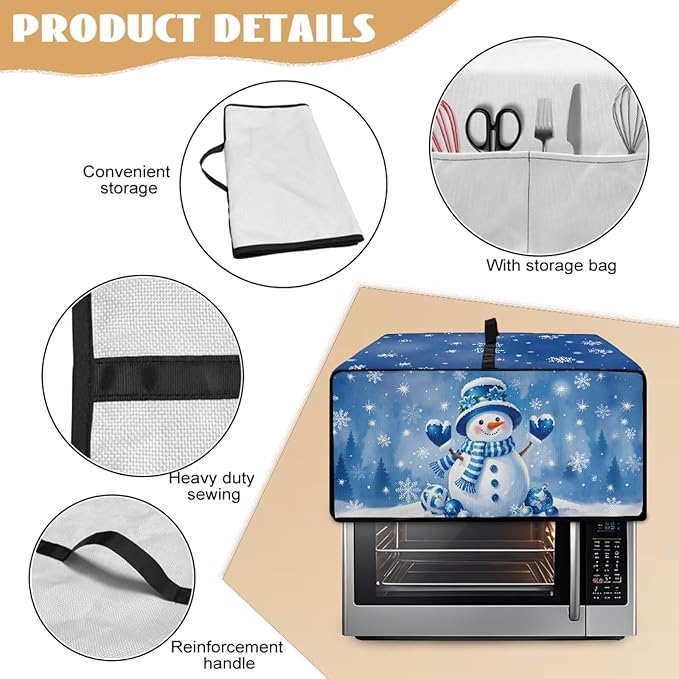 Christmas Toaster Oven Dust Cover Small Kitchen Appliance Cover for Countertop Convection Ovens,Small Appliances, L, 18.5 x 22.5 x 13 Inches, Blue Snowman Snowflake