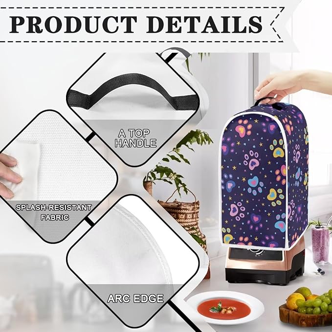 Colorful Paw Print Blender Dust Cover for Stand Mixer or Coffee Maker Appliance, Anti Fingerprint Polyester Dust Proof Stain Resistant Blender Covers for Home Kitchen