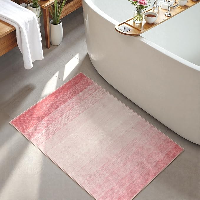 Wonnitar Modern Ombre Small Rug, 2x3 Pink Bathroom Rugs, Contemporary Kitchen Rugs and Mats Washable, Non-Slip Soft Gradient Bedroom Accent Throw Floor Carpet for Bedside Bath Dorm (Pink, 2'x3')