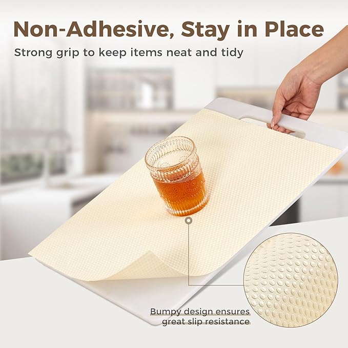 100% EVA Shelf Liner for Kitchen Cabinet, 12" x 120" Drawer Liners Non Adhesive Non Slip Waterproof Plastic Paper, Dresser Pantry Bathroom Refrigerator Protector, Cream