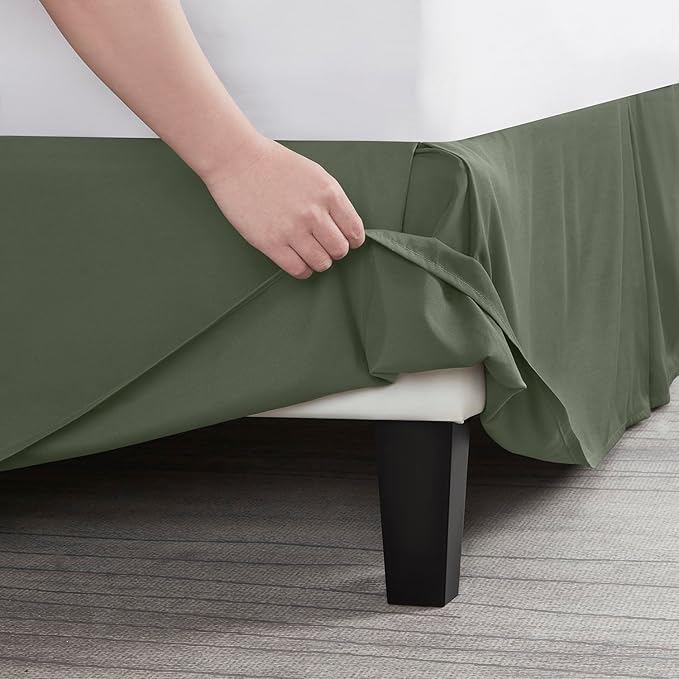 Nestl Olive Green Full XL Bed Skirt - Full XL Size Bed Skirt 14 Inch Drop - Brushed Microfiber Bed Skirts - Hotel Quality Pleated Bed Skirt - Shrinkage & Fade Resistant