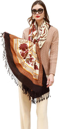 DANA XU 100% Merino Wool Pashmina Shawl for Women 96"x43", Oversized Cashmere Wrap with Tassels, Floral Travel Blanket Cape