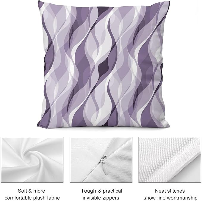 Lavender Throw Pillow Covers Modern Purple and Grey Striped Decorations for Bedroom Living Room Farmhouse Sofa Pillows Bed Couch 16x16 Inch