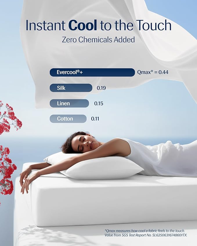 REST® Evercool®+ Starter Sheet Set, Queen, White, Breathable Bed Sheets for Hot Sleeper and Night Sweats, with Pillowcases, with Ionic+ Self-Cleaning Silver Yarn for Sensitive Skin, 3PCS No Flat Sheet