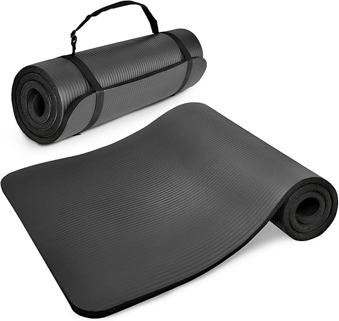 BalanceFrom GoCloud 71x24 Inches Extra Thick Yoga Mat 1-Inch High-Density Foam – Roll-Up Exercise Pad with Double-Sided Non-Slip Surface and Carrying Strap for Pilates and Home Workouts