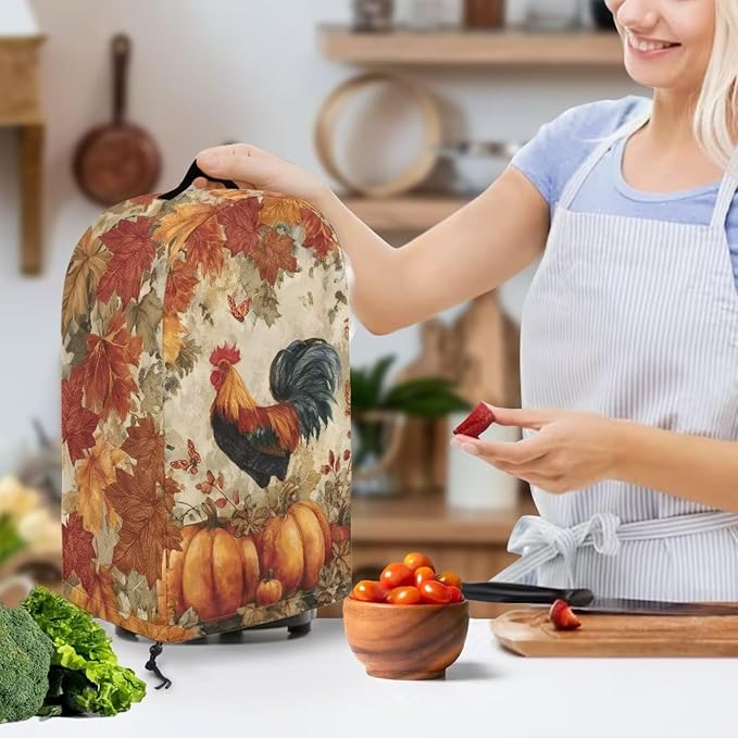 Pumpkins Rooster Blender Cover Turtle Coffee Maker Cover Dust Protection Appliance Covers for Kitchen Counter Anti Fingerprint Polyester Autumn Harvest Pattern