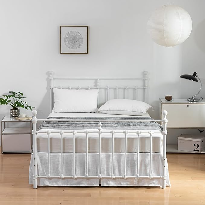Queen Bed Skirt, Pleated Waffle Weave Bed Skirt with Split Corners, Tailored Dust Ruffle 16 Inch Drop Easy Fit, Machine Washable (White, Queen - 16" Drop)
