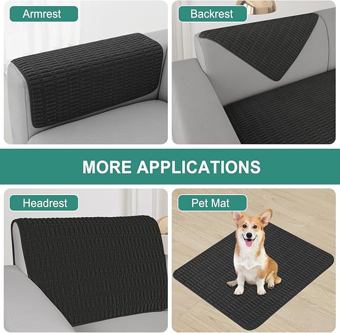 Foxdecor Couch Arm Covers Sofa Arm Covers, Arm Chair Covers Set of 2, Non-Slip Chair Arm Covers, Arm Rest Cover for Sofa, Armchair Slipcovers Couch Protector (Black 20x20 inch)