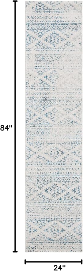 SAFAVIEH Tulum Collection Runner Rug - 2' x 7', Ivory & Turquoise, Moroccan Boho Tribal Design, Non-Shedding & Easy to Clean, Ideal for Living Room, Hallway, Foyer, Entryway, Bedroom (TUL272E)