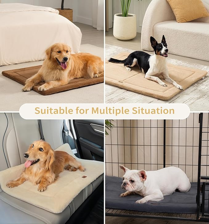 Made4Pets Dog Crate Pad Bed for Large Dogs, Washable & Reversible, Anti-Slip Kennel Mat for Cozy Sleeping, Soft Fluffy Dog Bed for Indoor & Outdoor Use, 41"x29", Beige