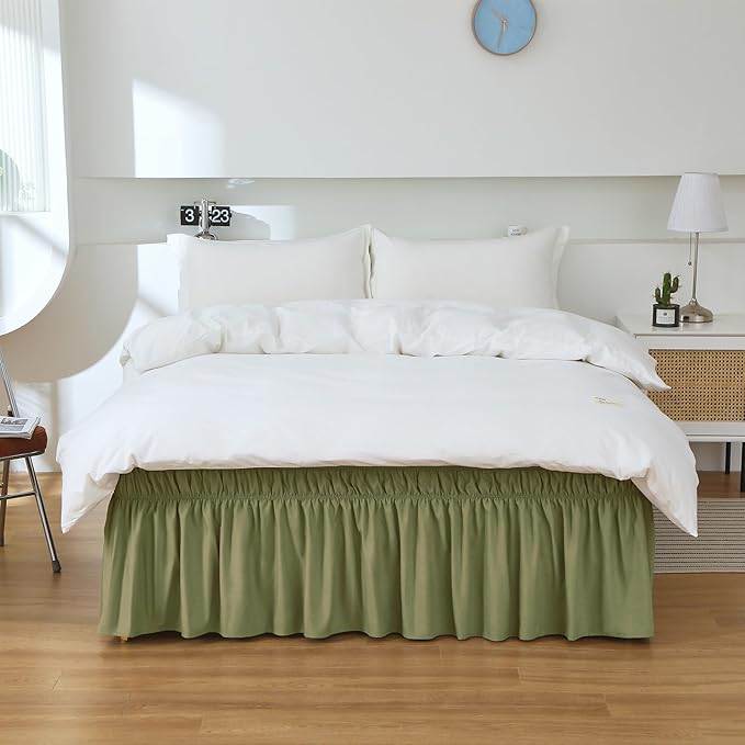 MEILA Full Bed Skirt, Wrap Around Ruffle Bed Skit for Full Beds with 14 inch Drop, Elastic Dust Ruffles Easy Fit Wrinkle & Fade Resistant, Sage