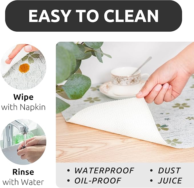 RAY STAR 12X120 Inch Shelf Liner for Kitchen Cabinets, Non-Adhesive Cabinet Liner Washable, PVC Drawer Liner for Dresser Non-Slip Bathroom (Green-Floral)(3 Roll)