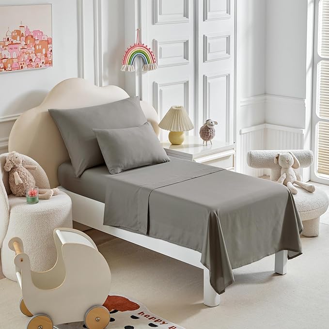 Toddler Bedding Set - 5 Piece Soft and Breathable Toddler Bed Set for Boys and Girls, Includes Quilted Comforter, Fitted Sheet, Flat Top Sheet, Standard Pillowcase and Toddler Pillowcase, Dark Gray