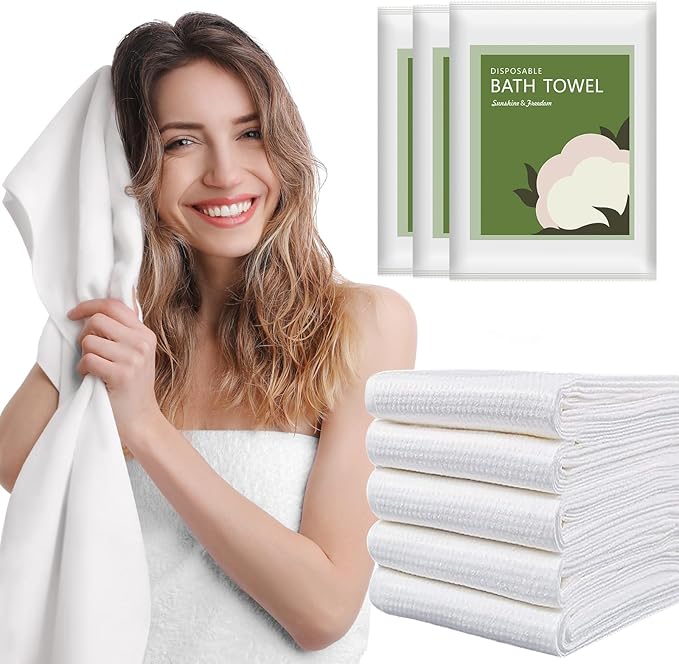 Disposable Bath Towels, 5pack 55" x 27.5" Ultra-Soft and Quick Dry Bath Towel, Portable Salon Towels for Travel Sauna Spa Beach Gym