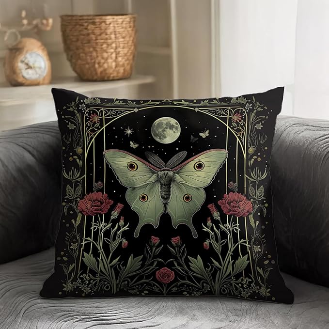 Vintage Floral Throw Pillow Covers, Vintage Flower Pattern Double Sided Cushion Cover, Indoor and Outdoor Home Art Decor Pillowcase for Sofa or Bedroom Decor 18x18inches (Green Butterfly, 18x18inches)